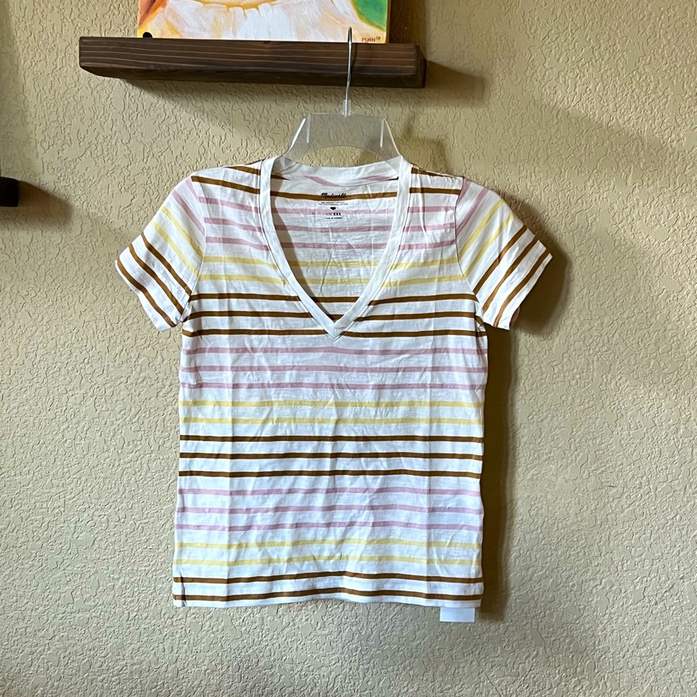 Madewell Whisper Cotton V Neck Stripe Tee XXS